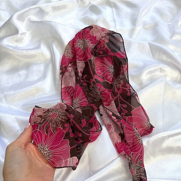 Unbranded Accessories - Vintage Floral Sheer Scarf Pink Brown Y2K Retro Neck Tie Accessory